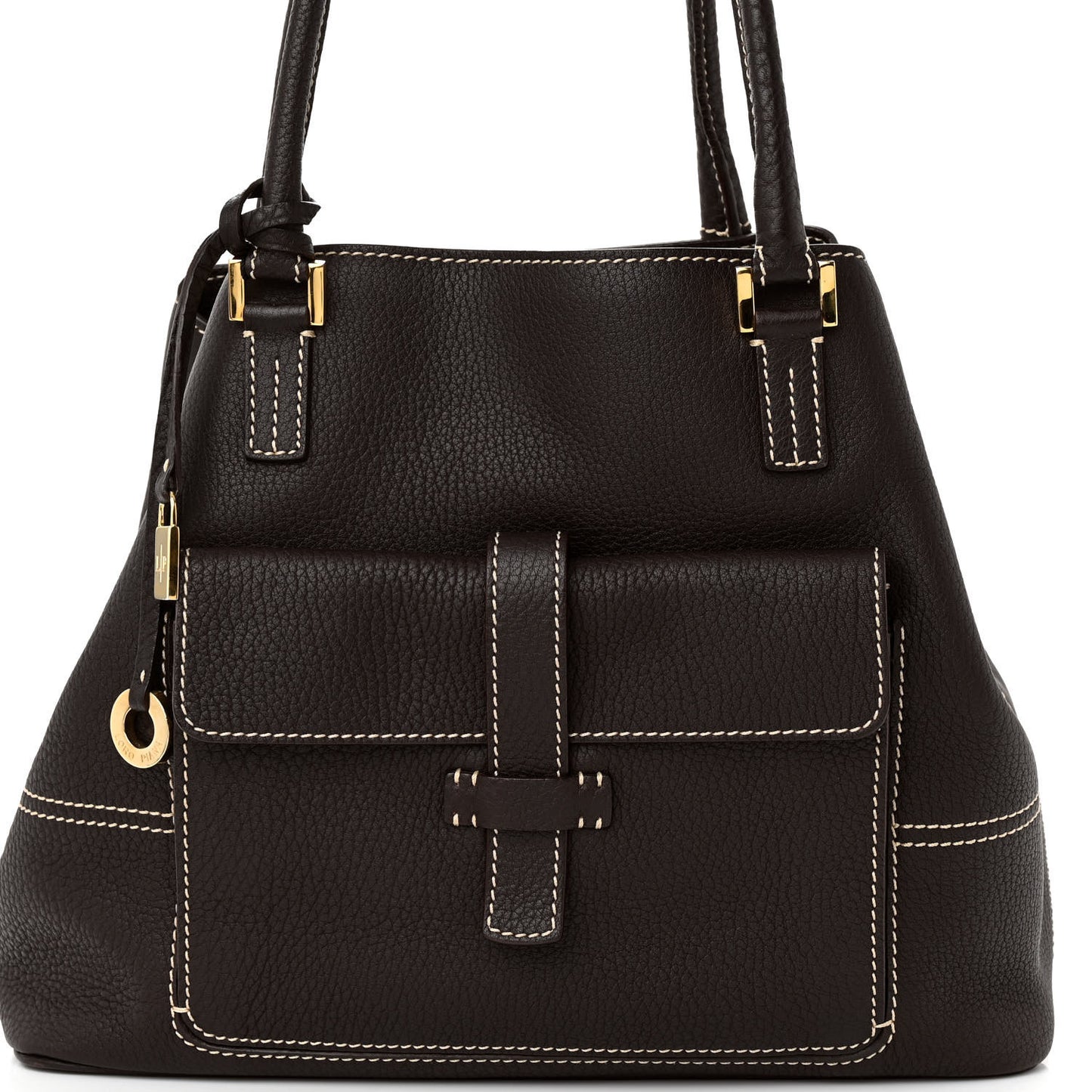 Grained Calfskin Globe Shoulder Bag Dark Chocolate Licorice