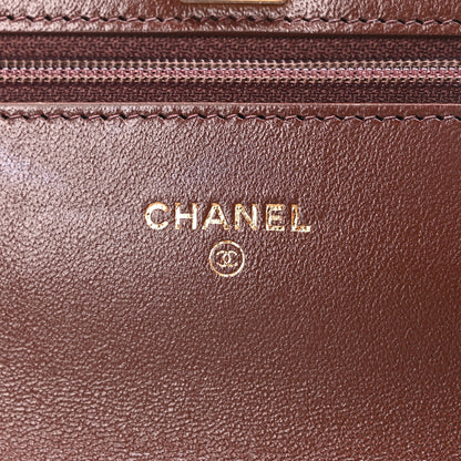 Chanel Lambskin Quilted CC Pearl Crush Wallet on Chain WOC Dark Brown 6 of 12