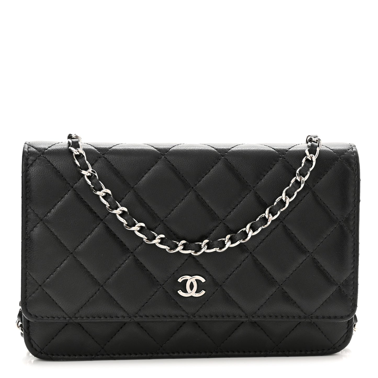 Lambskin Quilted Wallet On Chain WOC Black