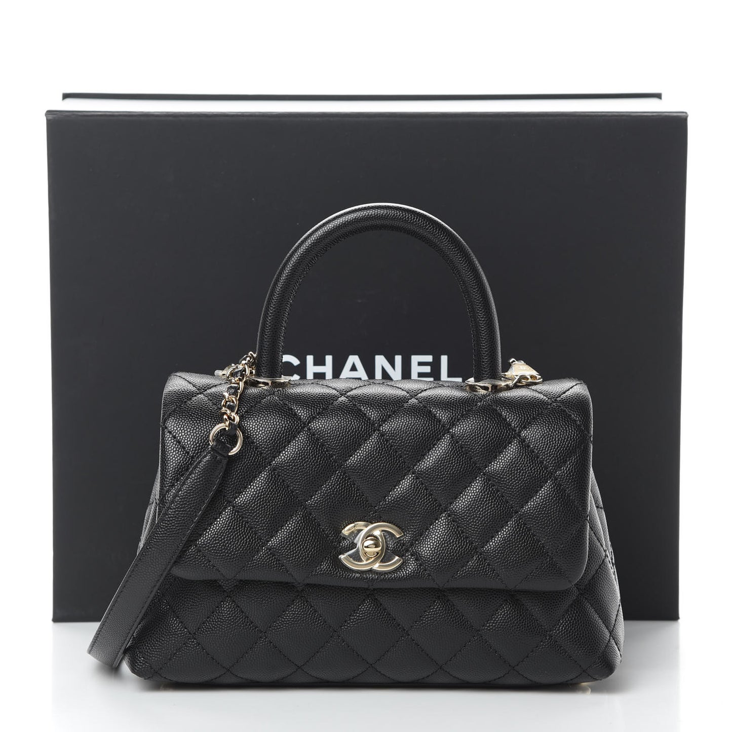 Caviar Quilted Mini Coco Handle Flap Black