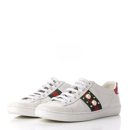 Gucci Calfskin Web Pearl Studded Womens Ace Sneakers 38 White 2 of 14