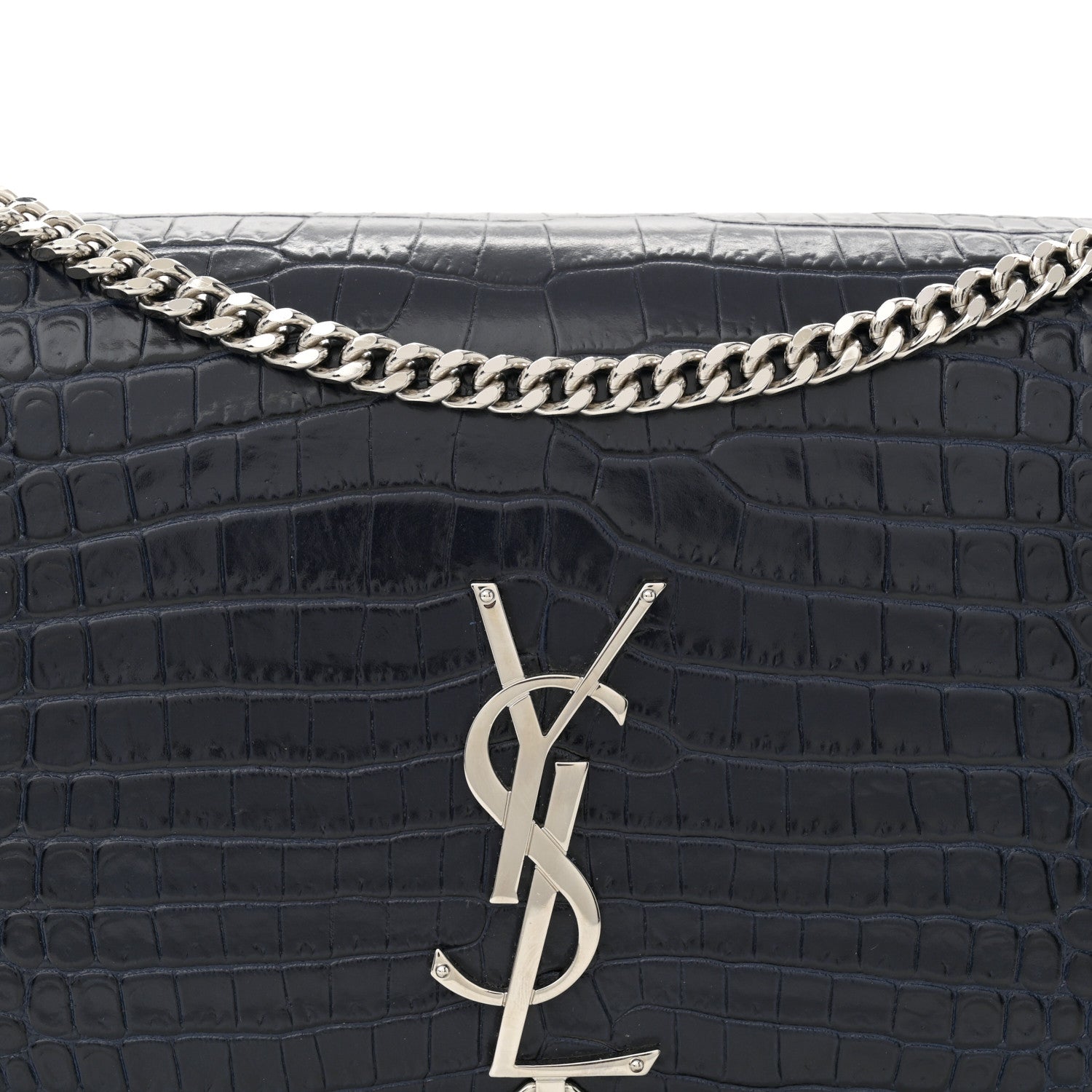 Saint Laurent Calfskin Crocodile Embossed Medium Classic Monogram Kate Tassel Satchel Deep Marine 8 of 15
