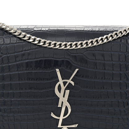 Saint Laurent Calfskin Crocodile Embossed Medium Classic Monogram Kate Tassel Satchel Deep Marine 8 of 15