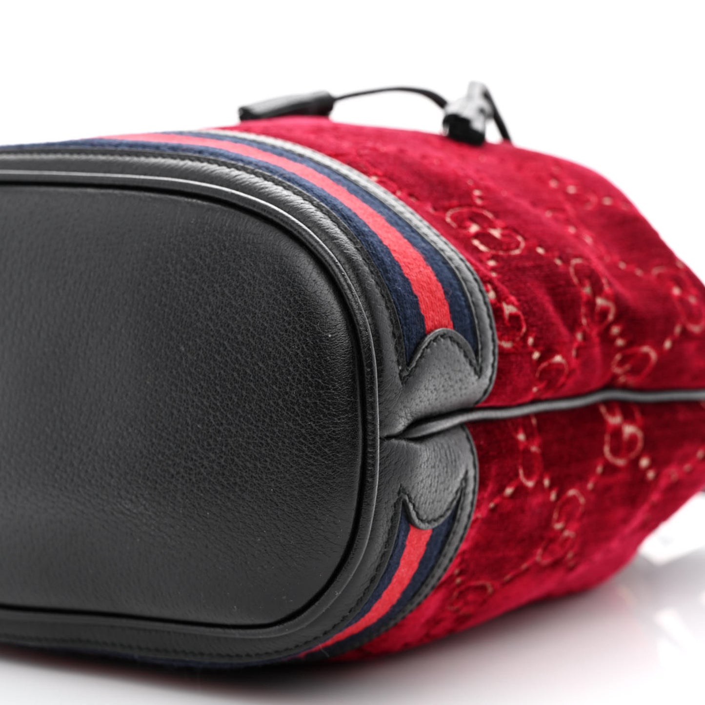Velvet GG Monogram Textured Calfskin Web Bucket Bag Red Cipria Black