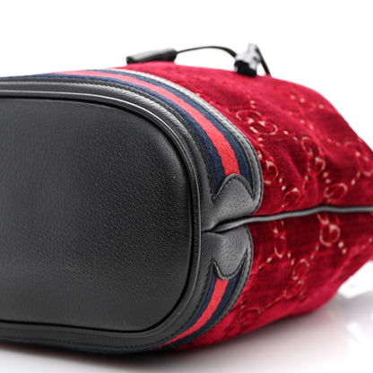 Gucci Velvet GG Monogram Textured Calfskin Web Bucket Bag Red Cipria Black 10 of 11