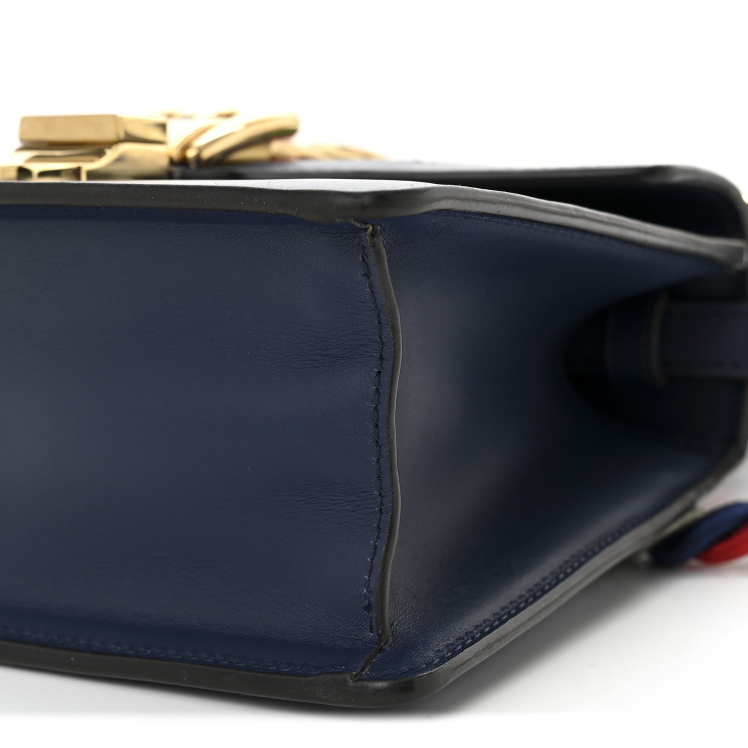 Gucci Vitello Fontanella Web Mini Sylvie Top Handle Bag Blue Agata 10 of 10