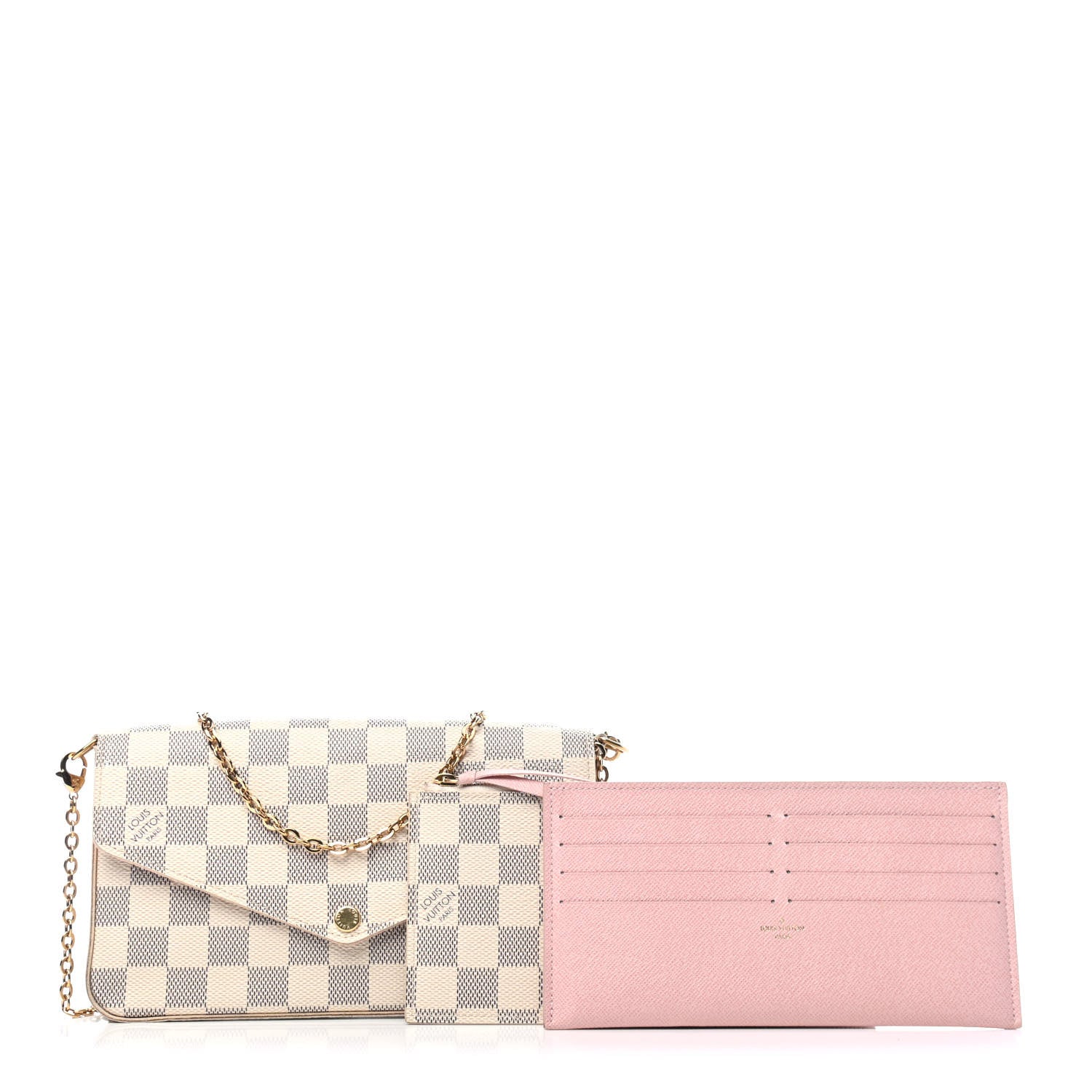 Louis Vuitton Damier Azur Pochette Felicie Chain Wallet Rose Ballerine 1 of 4