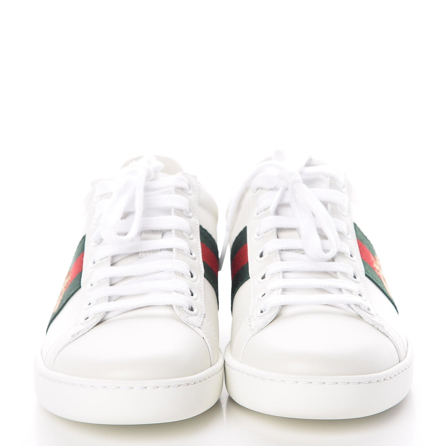 Calfskin Ayers Bee Embroidered Womens Ace Sneakers 36 White Green