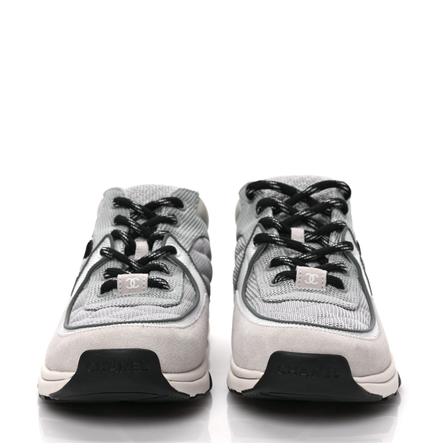 Nylon Calfskin Suede Womens CC Sneakers 38 Grey White