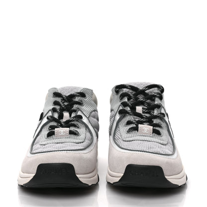 Chanel Nylon Calfskin Suede Womens CC Sneakers 38 Grey White 2 of 7