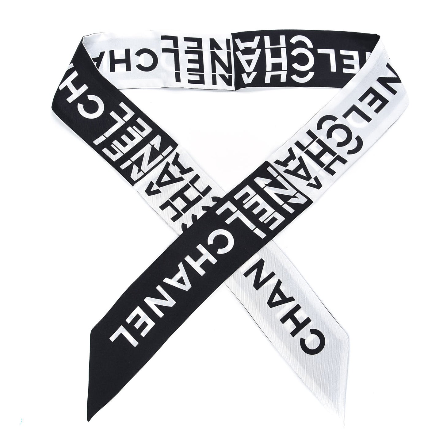 Silk Logo Slim Bandeau Scarf Black White