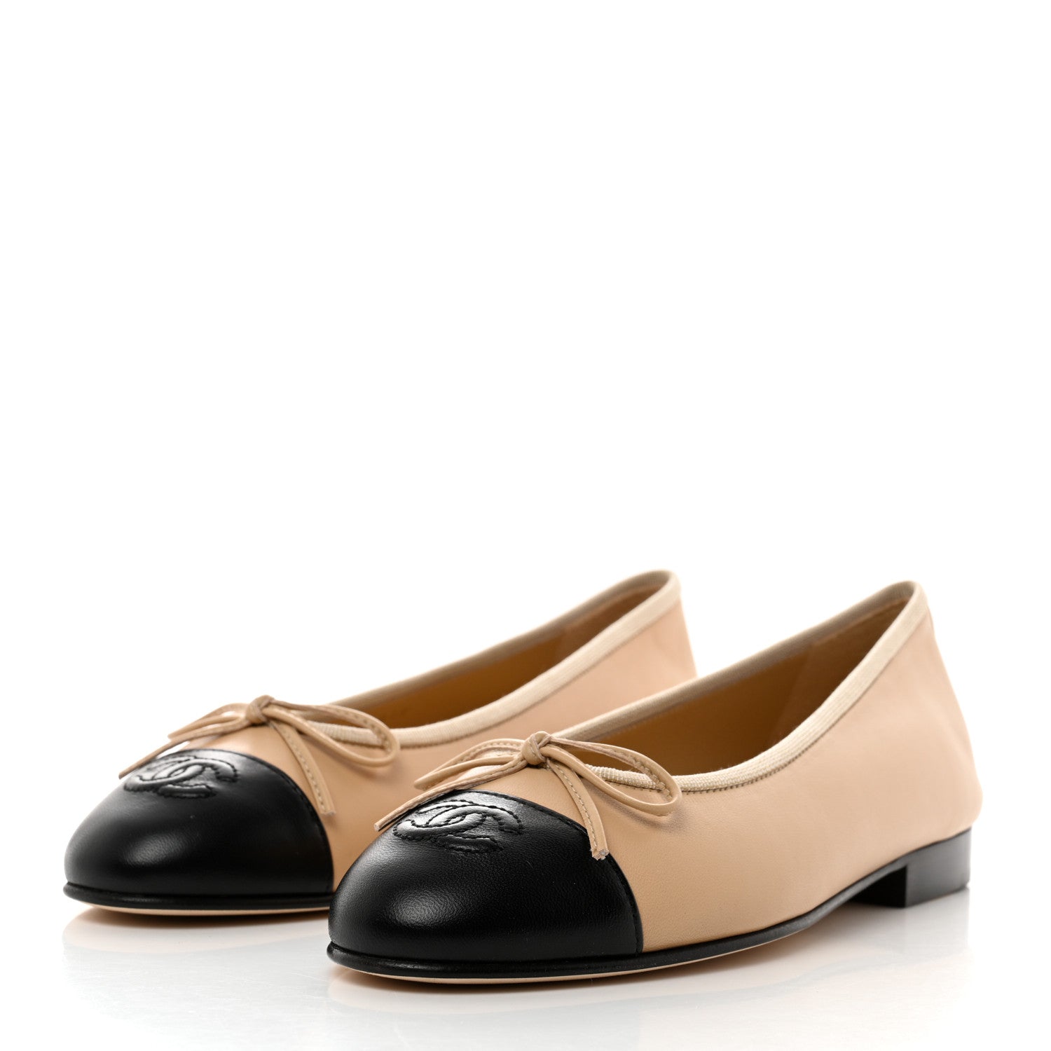 Chanel Lambskin Cap Toe CC Ballerina Flats 36.5 Beige Black 3 of 9