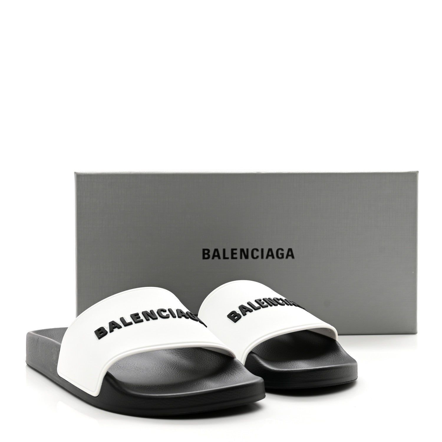 Balenciaga Rubber Womens Logo Pool Slide Sandals 38 Black White 7 of 7