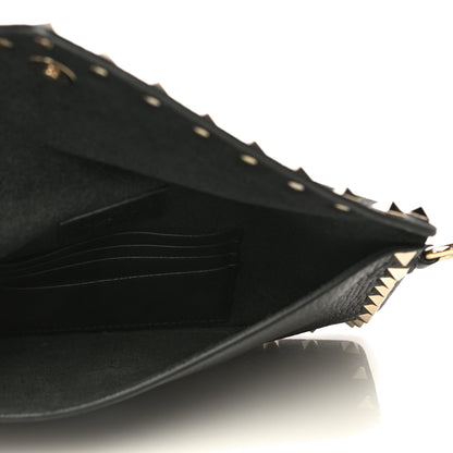 Valentino Garavani Pebbled Calfskin Medium Rockstud Envelope Flat Wristlet Pouch Black 7 of 10