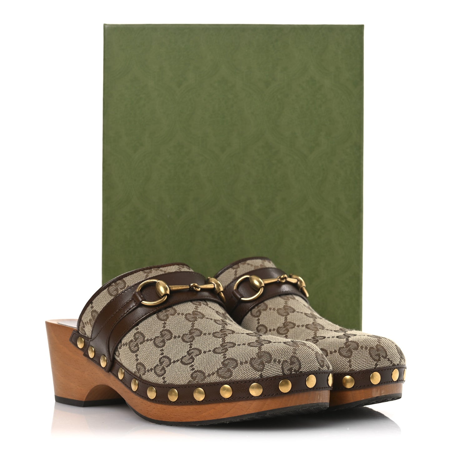 Monogram Goatskin Horsebit Clog Mules 40 Beige Ebony Brown Sugar