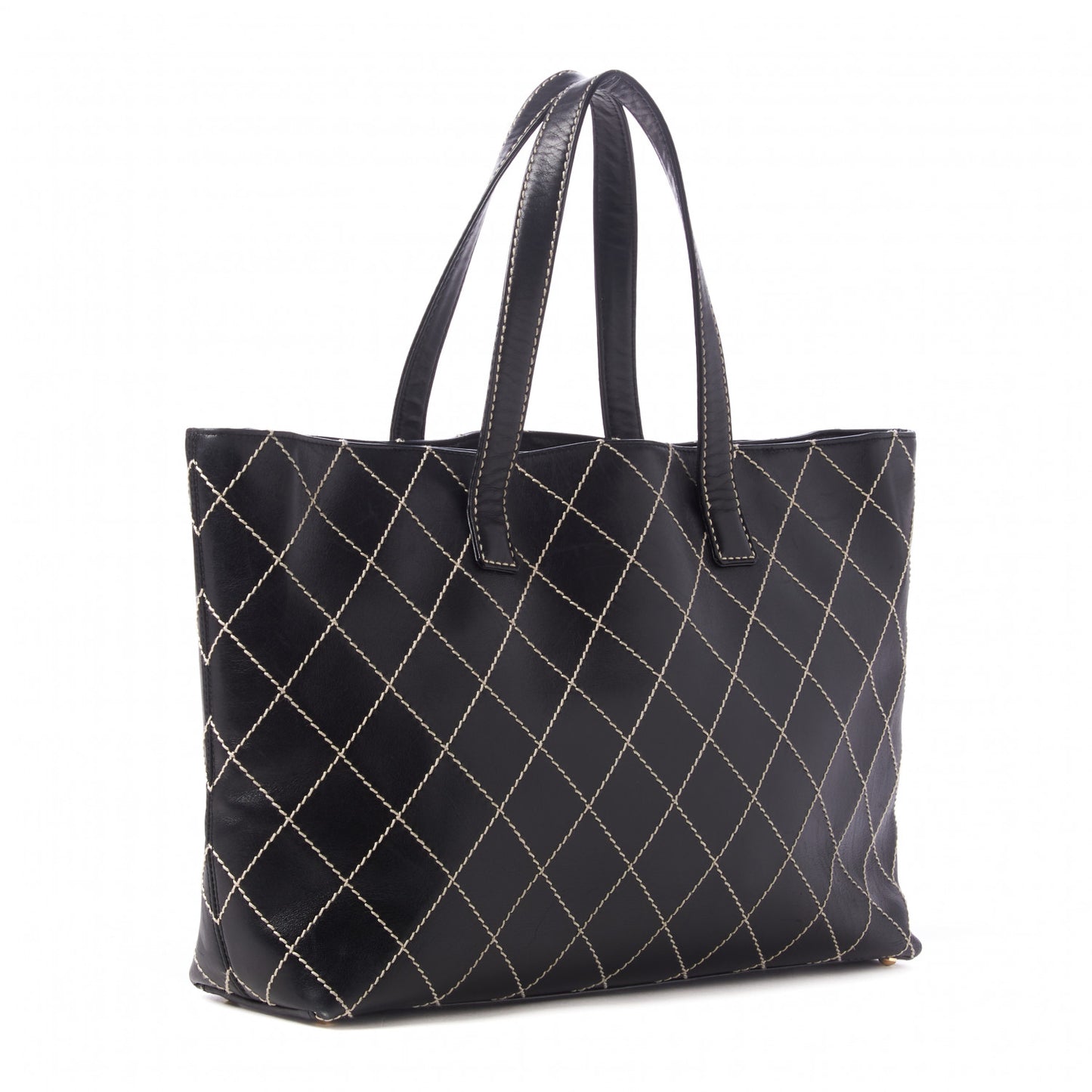 Calfskin Wild Stitch Large Tote Black