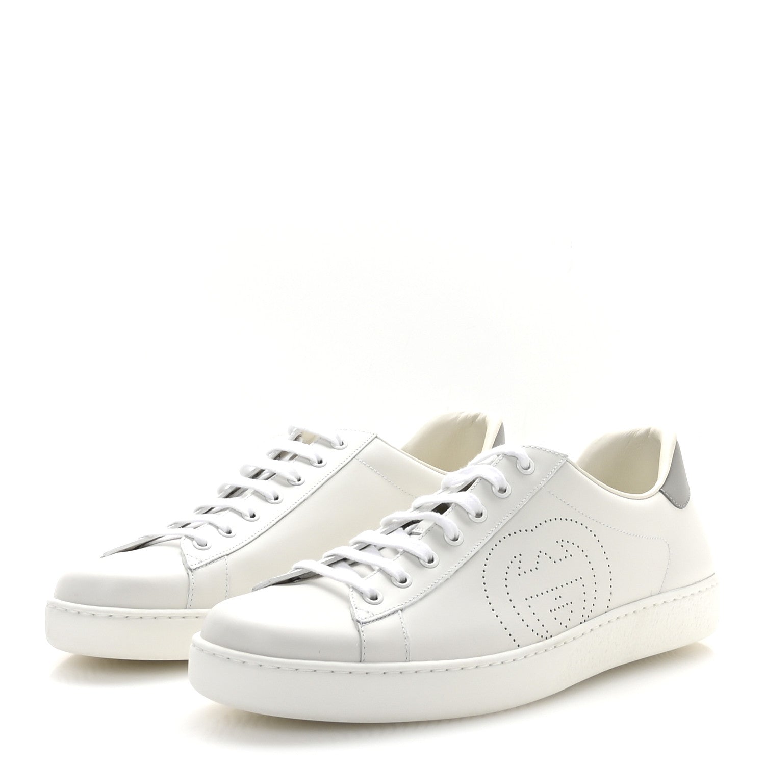 Gucci Calfskin Interlocking G Perforated Mens Ace Sneakers 12 White Grey Sky 4 of 9