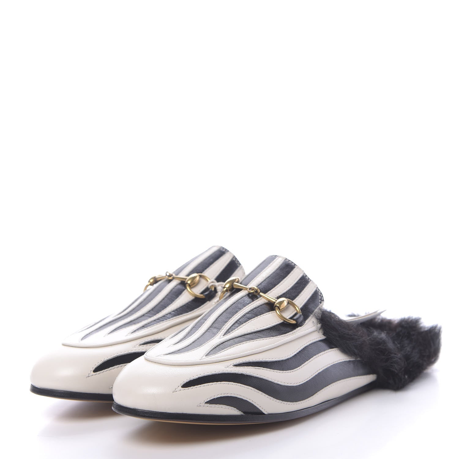Gucci Malaga Kid Fur Zebra Inlay Womens Princetown Slippers 39 Mystic White Black 3 of 8