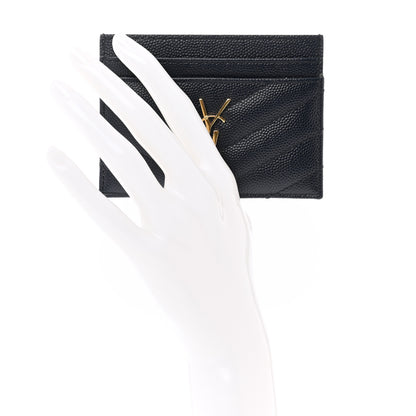 Saint Laurent Grain De Poudre Matelasse Chevron Monogram Credit Card Case Deep Marine 2 of 8