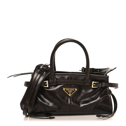 Prada Glossy Calfskin Triangle Mini Bonnie Shoulder Bag Moro 1 of 9