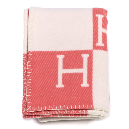Hermes Wool Cashmere Avalon Baby Blanket Rose Airelle White 1 of 3