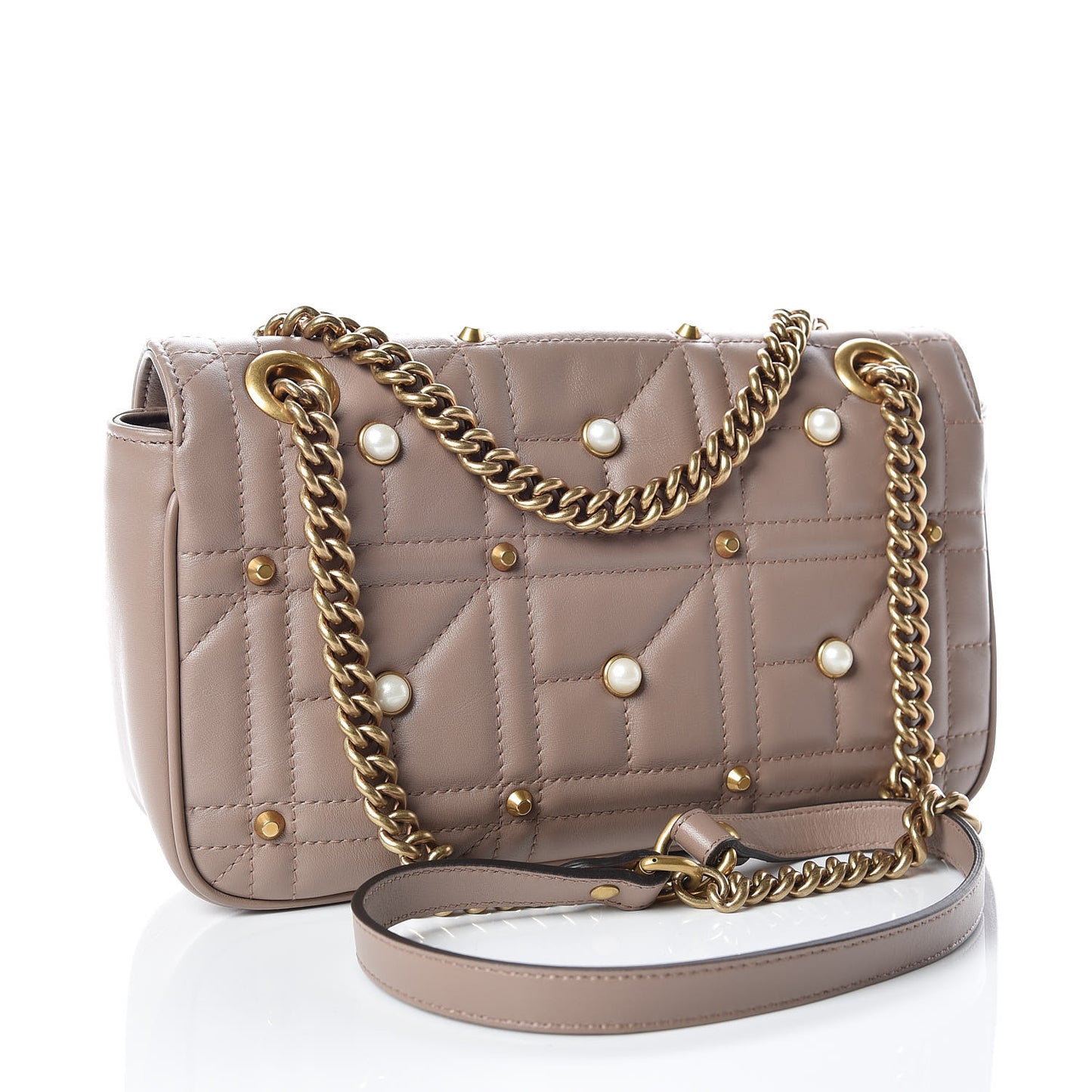 Calfskin Matelasse Studded Mini Pearly GG Marmont Shoulder Bag Porcelain Rose