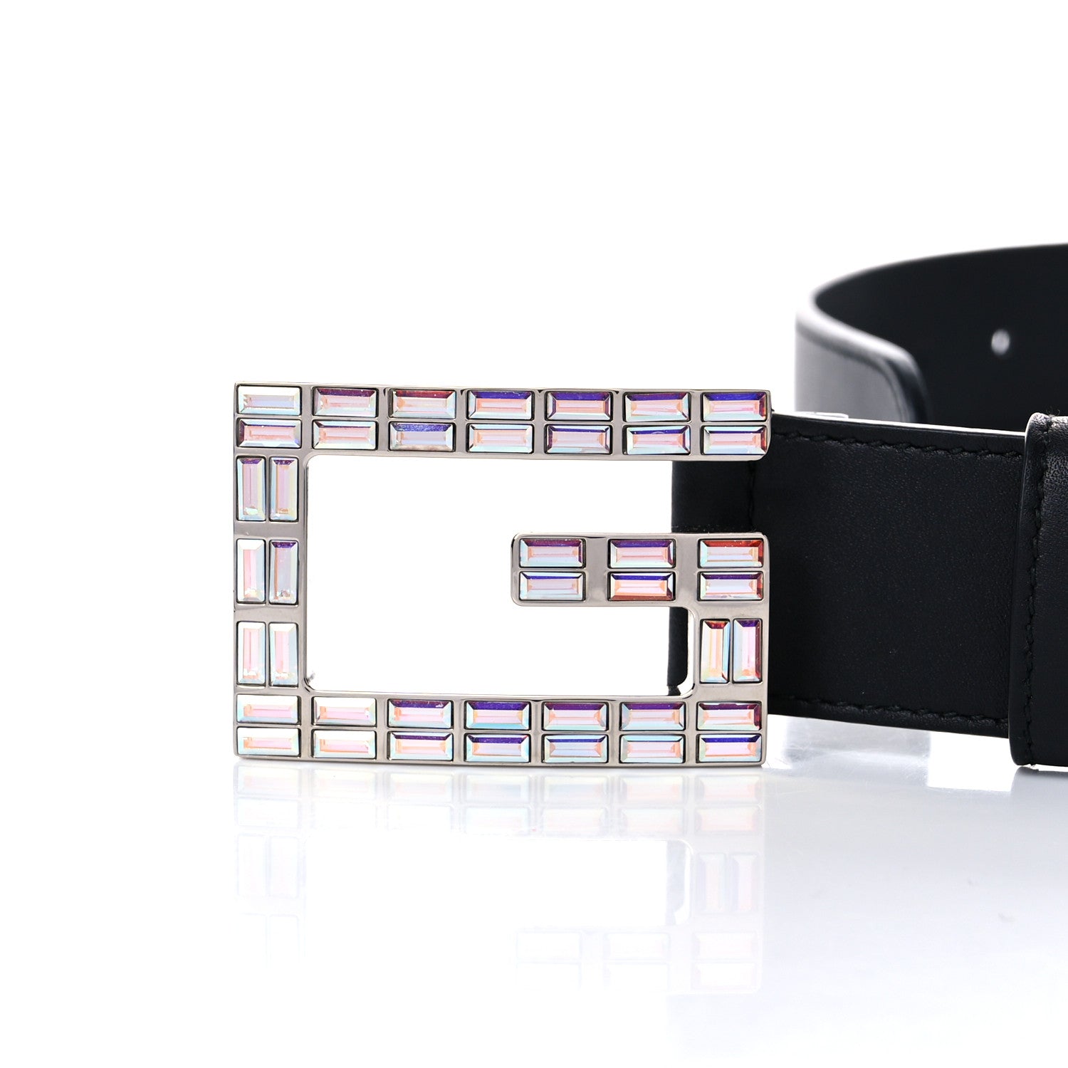 Gucci Calfskin Crystal Square G Madelyn Belt 70 28 Black 2 of 7