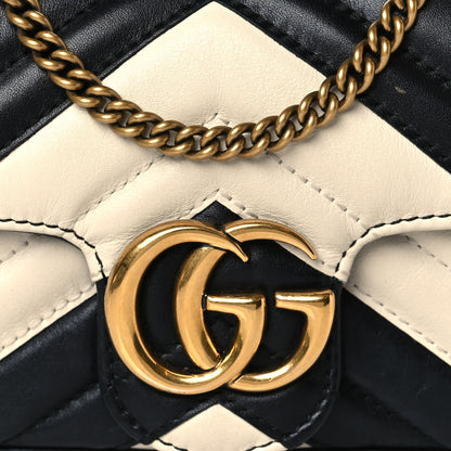 Gucci Calfskin Matelasse Super Mini GG Marmont Shoulder Bag Black White 8 of 10