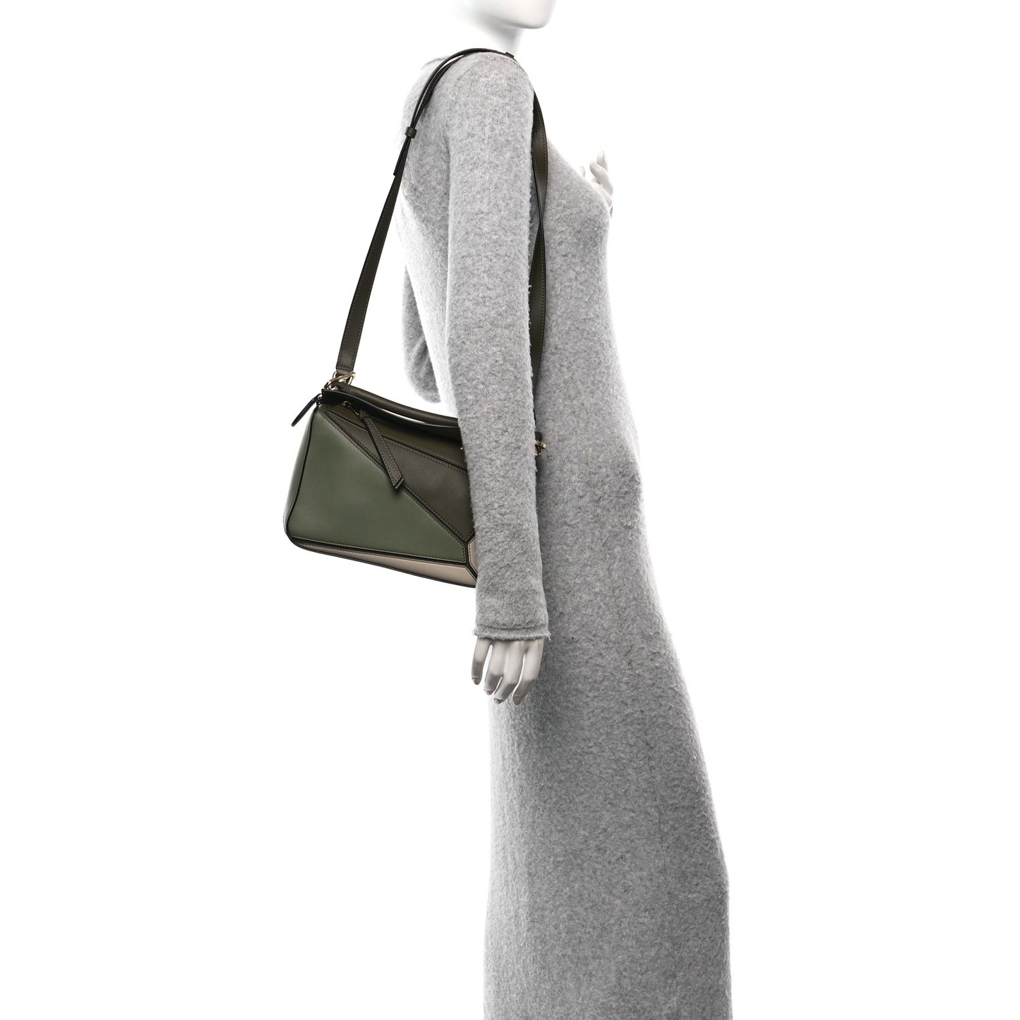 Grained Calfskin Small Puzzle Bag Autumn Green Light Oat