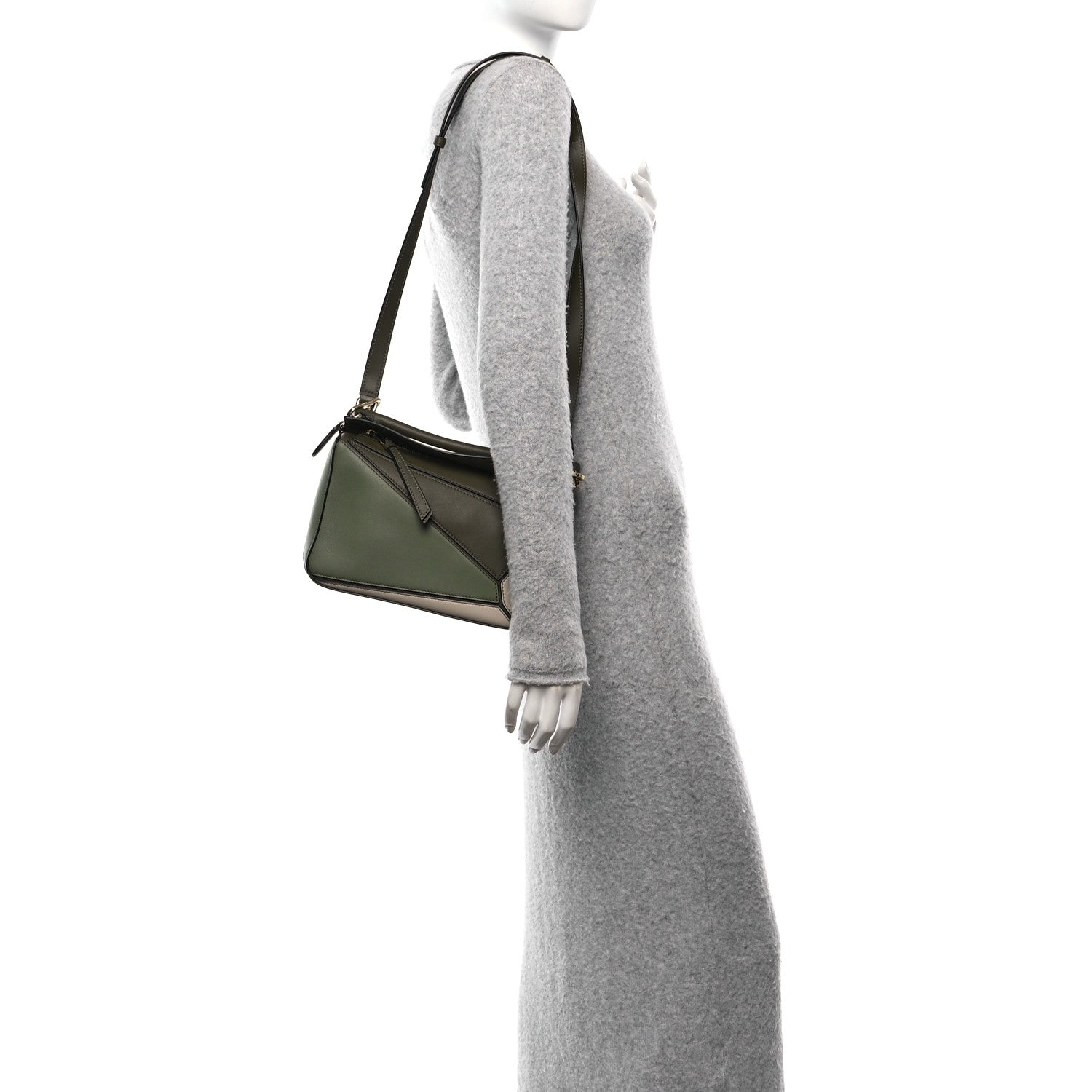 Loewe Grained Calfskin Small Puzzle Bag Autumn Green Light Oat 2 of 9