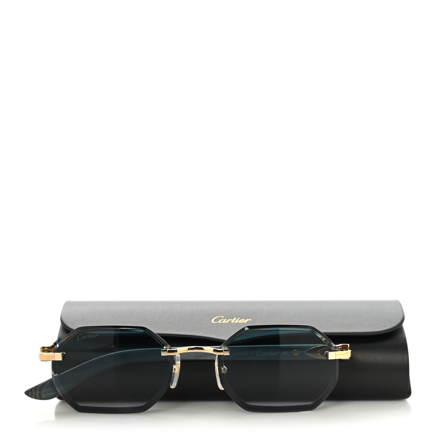 Cartier Wood Elongated C de Cartier Rimless Sunglasses Green