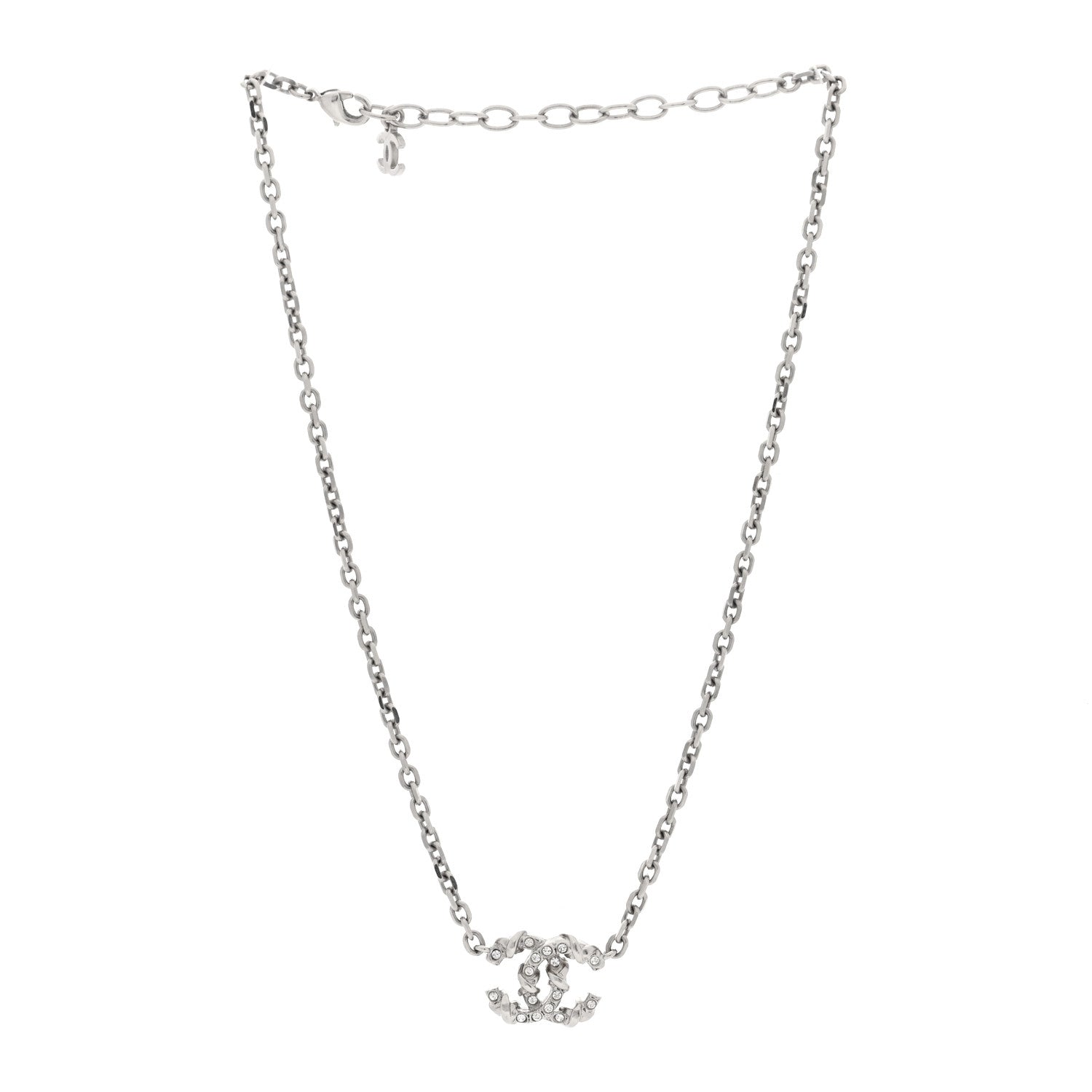 Chanel Crystal CC Pendant Necklace Silver 3 of 4