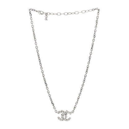 Chanel Crystal CC Pendant Necklace Silver 3 of 4