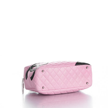 Chanel Calfskin Quilted Large Cambon Bowler Pink Black 4 of 10
