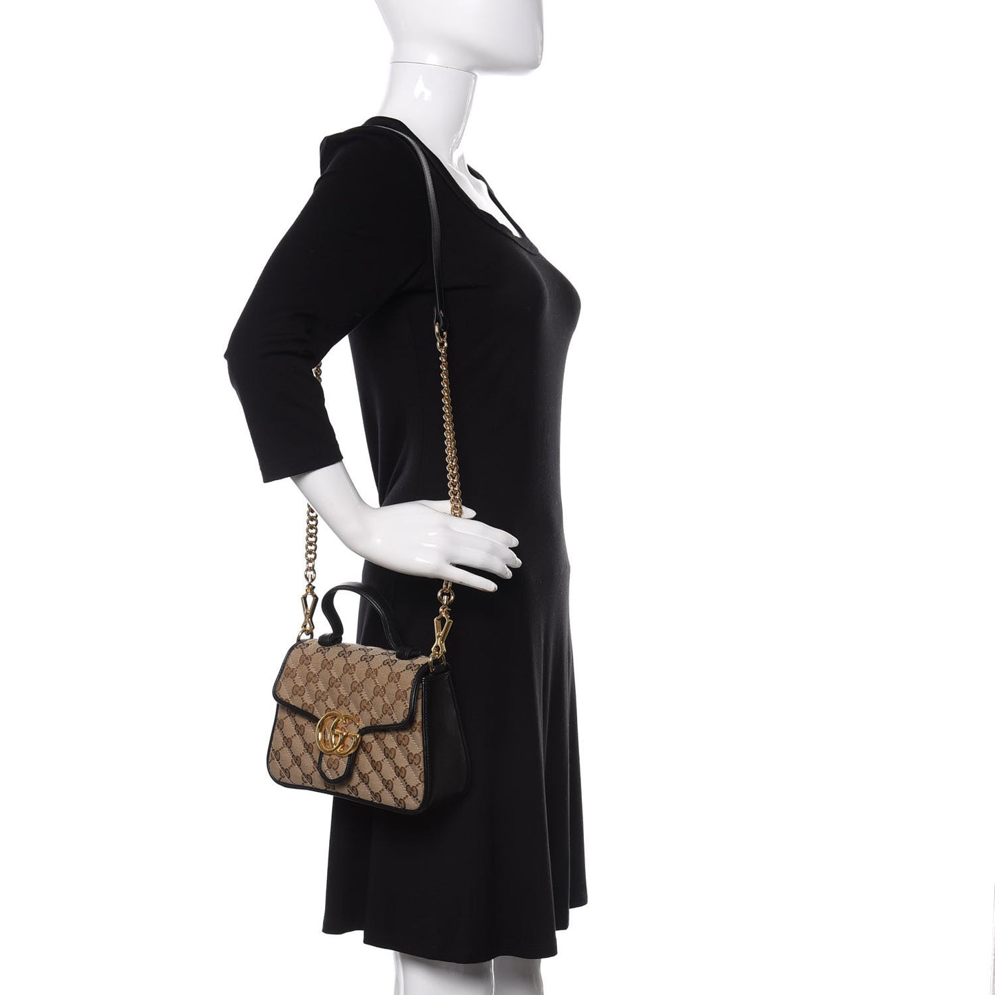 Monogram Azalea Calfskin Matelasse Diagonal Mini GG Marmont Top Handle Shoulder Bag Beige Ebony Black