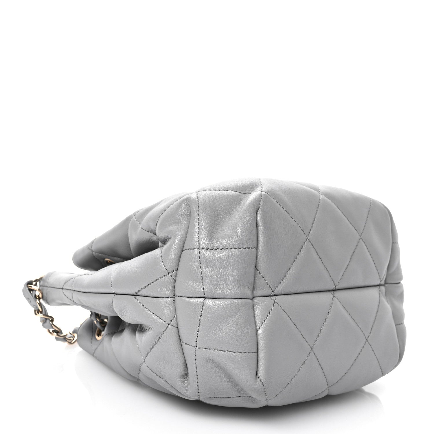 Chanel Lambskin Quilted CC Dweller Drawstring Bucket Bag Light Grey 4 of 11