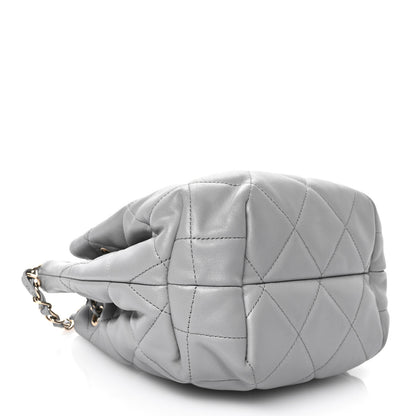 Chanel Lambskin Quilted CC Dweller Drawstring Bucket Bag Light Grey 4 of 11
