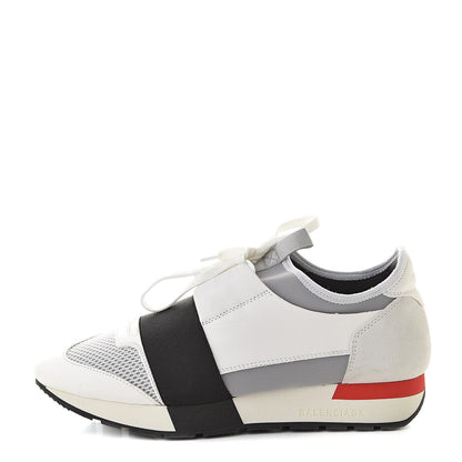 Balenciaga Mesh Calfskin Neoprene Suede Womens Race Runner Sneakers 38 White Black Gris 1 of 9