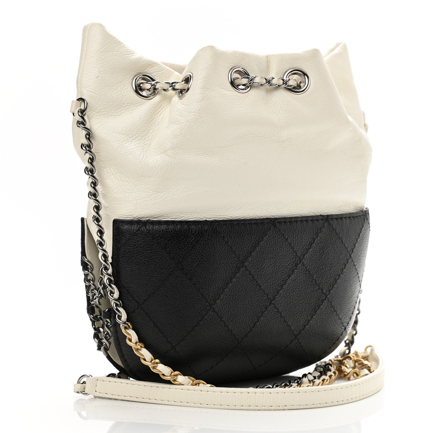 Chanel Aged Calfskin Quilted Small Gabrielle Bucket White Black 3 of 13