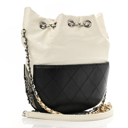 Chanel Aged Calfskin Quilted Small Gabrielle Bucket White Black 3 of 13