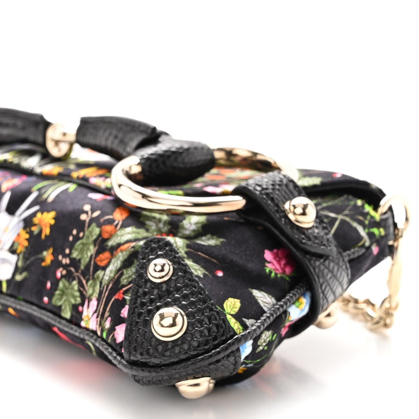 Satin Lizard Flora Floral Horsebit Clutch Black