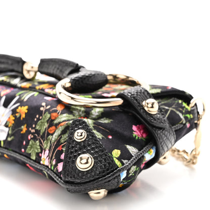 Gucci Satin Lizard Flora Floral Horsebit Clutch Black 10 of 10