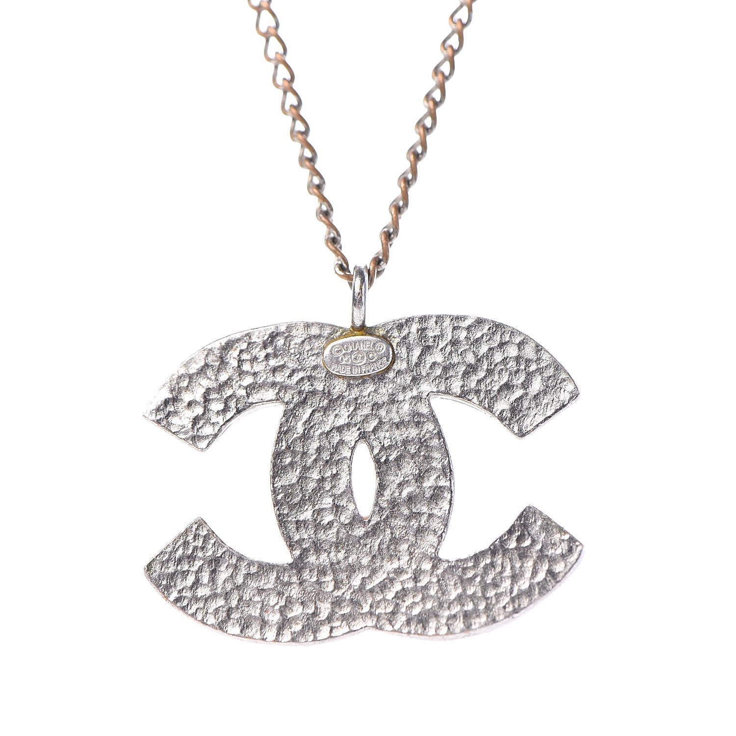 Chanel Enamel Striped CC Necklace Orange Silver 5 of 6