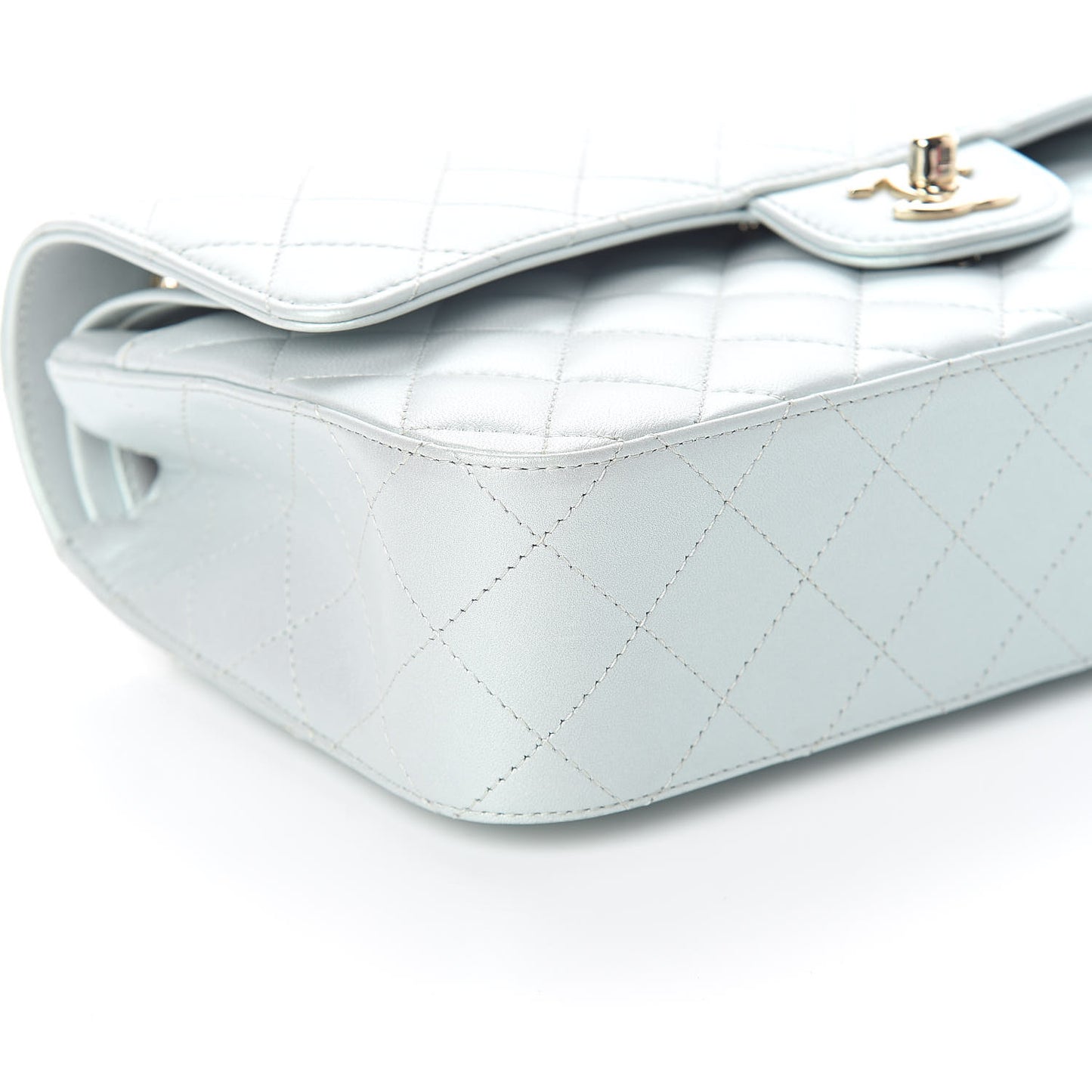Iridescent Lambskin Quilted Medium Double Flap Light Blue