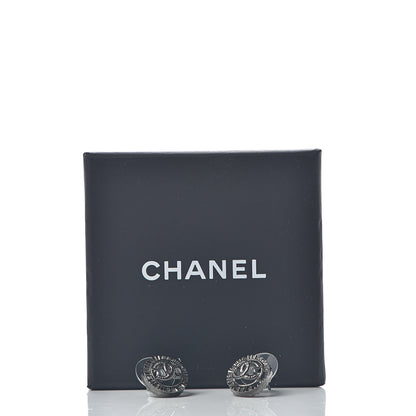 Chanel Ruthenium Crystal CC Round Earrings Silver 5 of 5