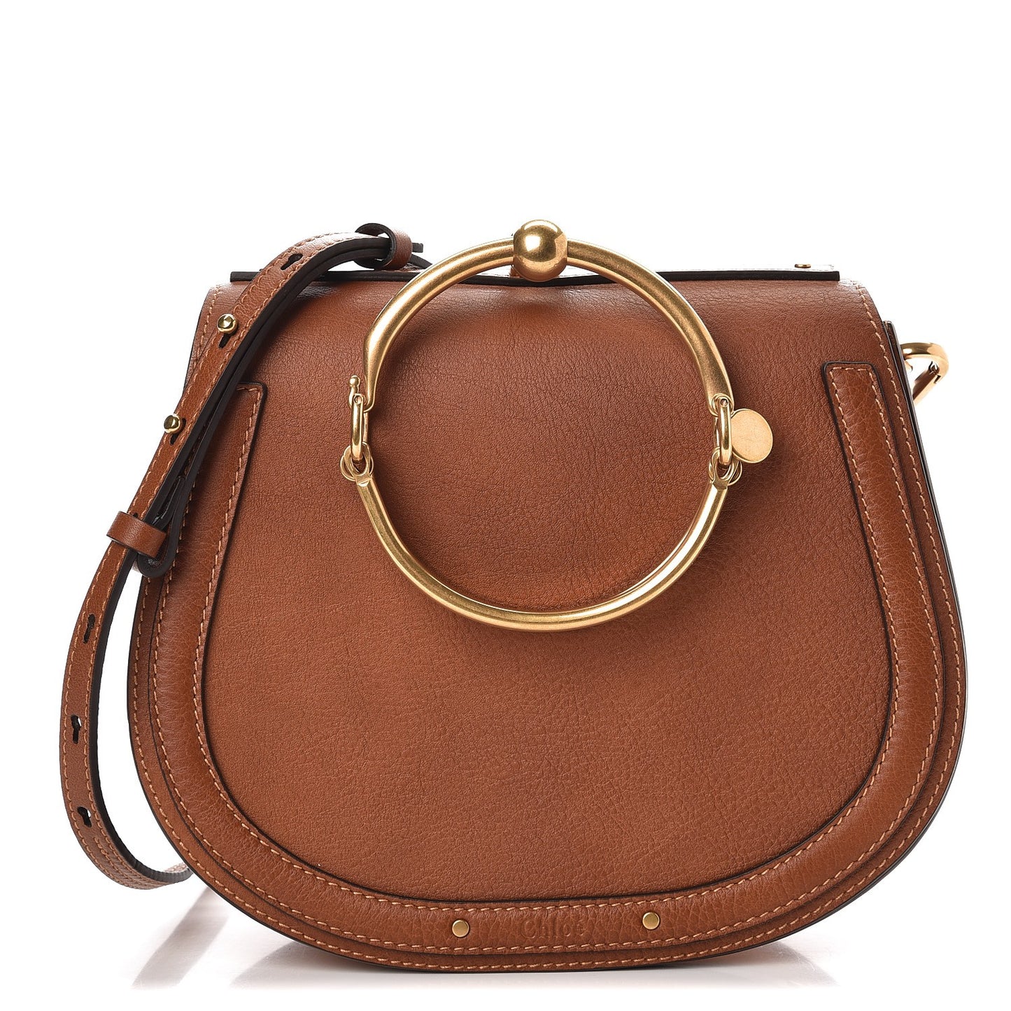 Calfskin Suede Medium Nile Bracelet Bag Caramel