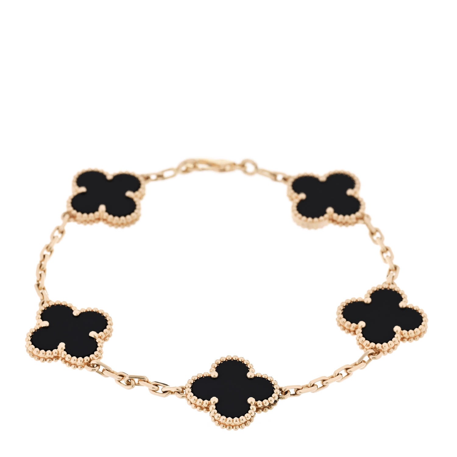 Van Cleef & Arpels 18K Yellow Gold Black Onyx 5 Motifs Vintage Alhambra Bracelet 1 of 6