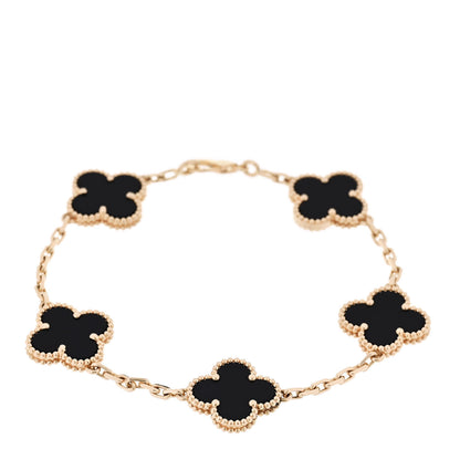Van Cleef & Arpels 18K Yellow Gold Black Onyx 5 Motifs Vintage Alhambra Bracelet 1 of 6