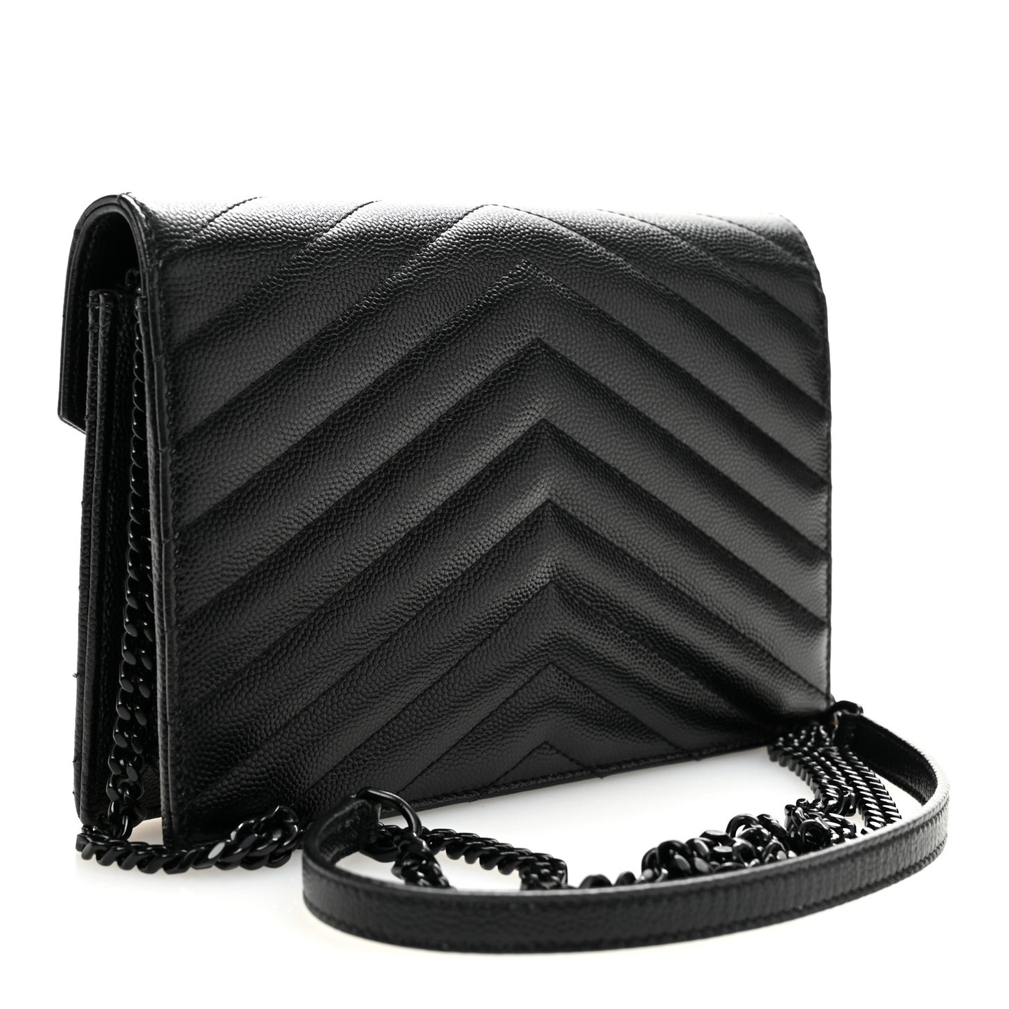 Grain De Poudre Matelasse Chevron Monogram Monochrome Envelope Chain Wallet Black