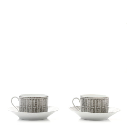 Hermes Porcelain Mosaique Au 24 Breakfast Cup And Saucer Set Of 2 Platine 1 of 10